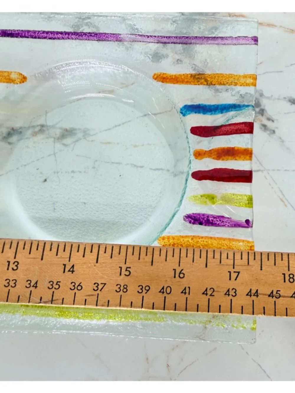 Colorful Fused Glass Condiment Server Tray Hand Painted Striped Appetizer Dish